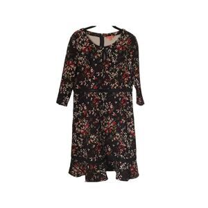 ModCloth Womens Dress Size L Black Floral 3/4 Sleeve‎ Keyhole Neck Sheath